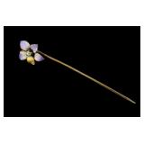 14K Yellow gold flower stick pin with diamond