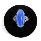 Vintage sterling silver bezel set blue simulant