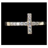 Sterling silver gold wash CZ cross ring, size 6