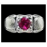 Sterling silver round cut lab ruby ring with