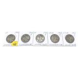 x5- Half dollars, 90% silver, -x5 half dollars,