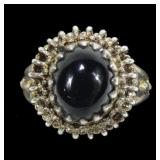 Sterling silver vintage cabochon black onyx ring,