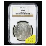 1883-O Morgan dollar, NGC slab certified MS-63
