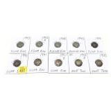 x10- Mercury dimes, 90% silver -x10 dimes, Sold by