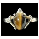 Sterling silver prong set tiger eye ring size 8