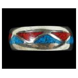 Sterling silver band design ring with turquoise