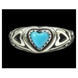 Sterling silver dentil set turquoise ring in heart