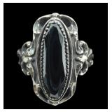 Sterling silver dentil set faceted hematite ring
