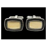 14K White and yellow gold cuff links with black