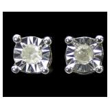 Sterling silver diamond stud earrings in illusion