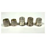 Lot, sterling silver thimbles, 5 pcs.,