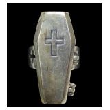 Sterling silver casket ring with resident