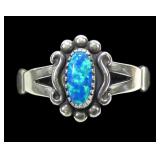 Sterling silver dentil set lab blue opal ring in
