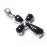 Sterling silver prong set jet cross,
