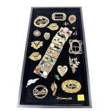 Lot, vintage fashion jewelry, pins and buckles