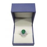 Sterling silver oval cut natural emerald ring with