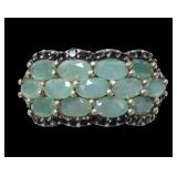 Sterling silver oval cut natural emerald 3-row