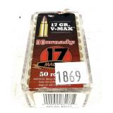 Box of .17 Mach 2 Hornady V-max cartridges, 50