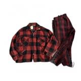 Vintage Red Plaid wool zip up jacket and pants-