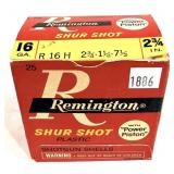 Box of 16 Ga. 2.75" No. 7.5 Remington shur shot