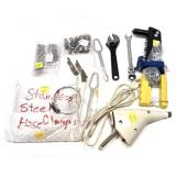 Lot, assorted tools and parts includes hose