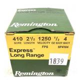 Box of .410 Ga. 2.5" No. 4 shot Remington