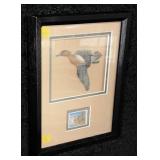 Framed Duck Stamp with Carved duck,