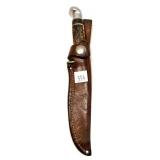 Western Hunting Knife w/ leather sheath, 8"