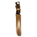 Western S-W 766 knife w/ leather sheath, 10.5"