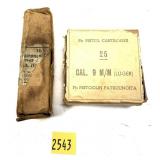Lot: Vintage 9mm cartridges, 1- German 1943 9x19