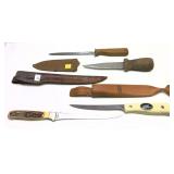 Lot: 2 Fillet knives and 1 hunting knife, with