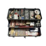 Vintage My Buddy metal tackle box with contents