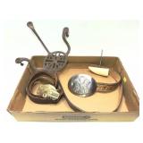 Lot, 2 leather belts with brass van belt buckle