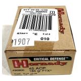 Box of .45 ACP. 185-grain FTX Hornady critical