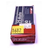 Box of .25 Auto 50-grain FMJ Aguila cartridges,