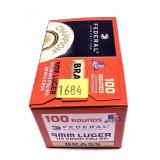 Box of 9mm Luger 115-grain Federal RN cartridges,