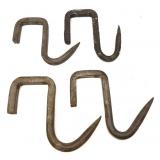 Lot, 4 vintage iron meat hooks