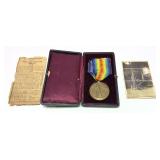 Lot: WWI Allied Victory Medal with Obituary and