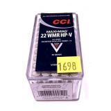 Box of CCI .22 Mag. HP+V Maxi-Mag cartridges,