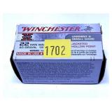 Box of .22 Mag. JHP Winchester cartridges,