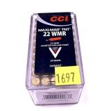 Box of CCI .22 Mag. Maxi-Mag TNT JHP cartridges,