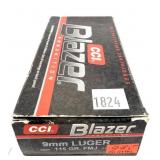 Box of 9mm Luger 115-grain FMJ CCI blazer