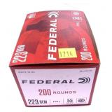 Box of .223 REM 55-grain FMJ Federal cartridges,