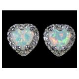 Sterling silver heart shaped lab opal post