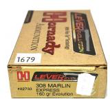 Box of .308 Marlin Express 160-grain Evolution