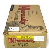 Box of .300 RCM 150-grain SST Hornady cartridges,