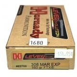 Box of .308 Marlin Express 160-grain FTX Hornady