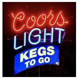 Coors Light Kegs to Go neon sign, working,