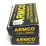 x2- Boxes of 7.62 x 39mm Armco FMJ cartridges,