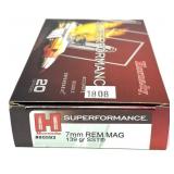 Box of 7mm REM Mag. 139-grain SST Hornady